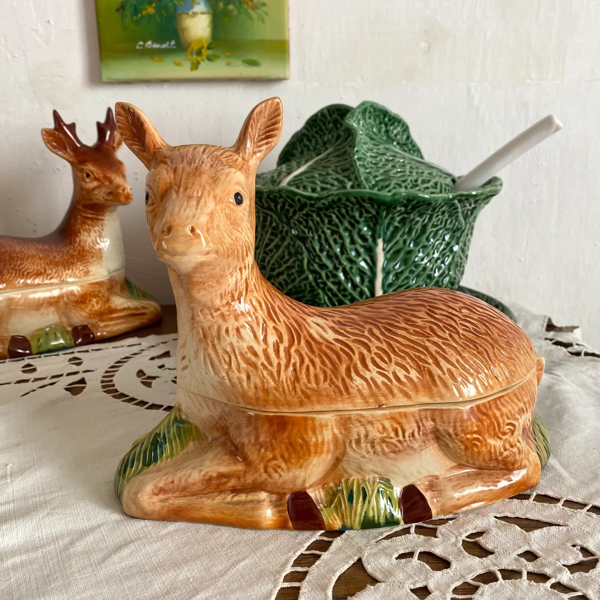 Zoomorphic terrine of a doe in earthenware by Michel Caugant