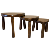 Brutalist oak organic curved oval side or nesting tables, Dutch ca 1960