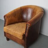 Fauteuil club vintage en cuir couleur cognac, pays-bas