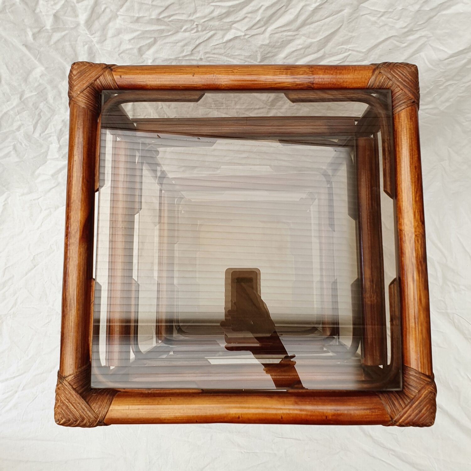 Rattan and smoked glass side table