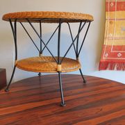 Mid century rattan and iron 2-level coffee or wine table, 1960s