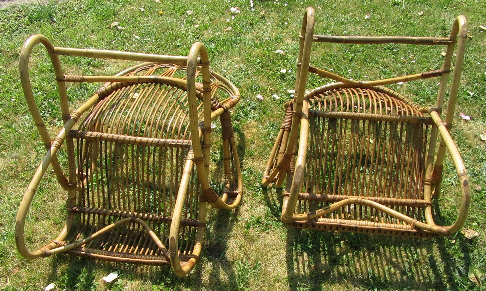 Pair vintage rattan armchairs