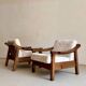 Brutalist Biosca armchairs in stained pine wood, Spain 1960