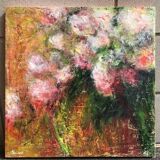 Table oil on wood roses signed Perret