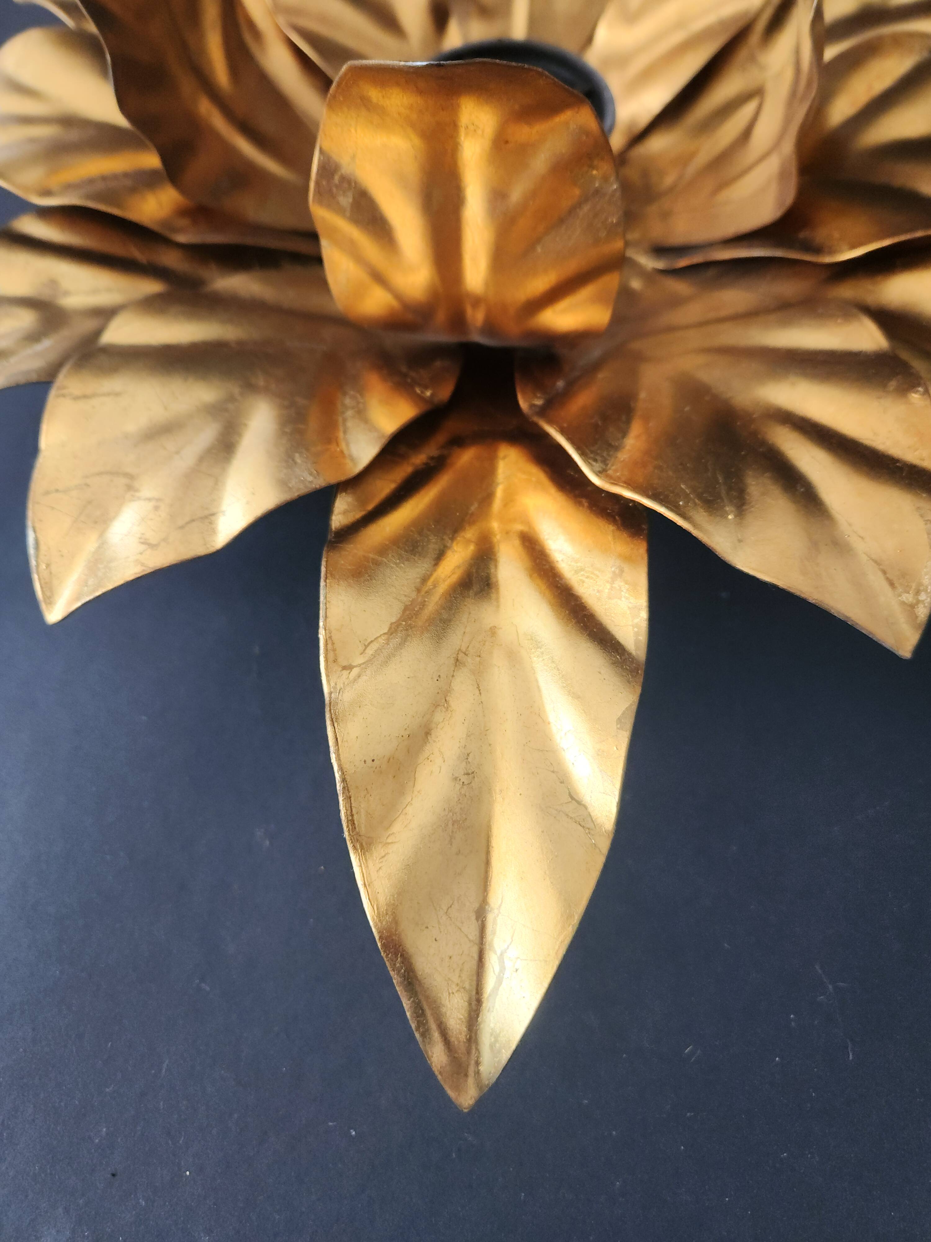 Hollywood Regency Florentine Flower-Shaped Gilt Flush Mount Hans Kögl Italy