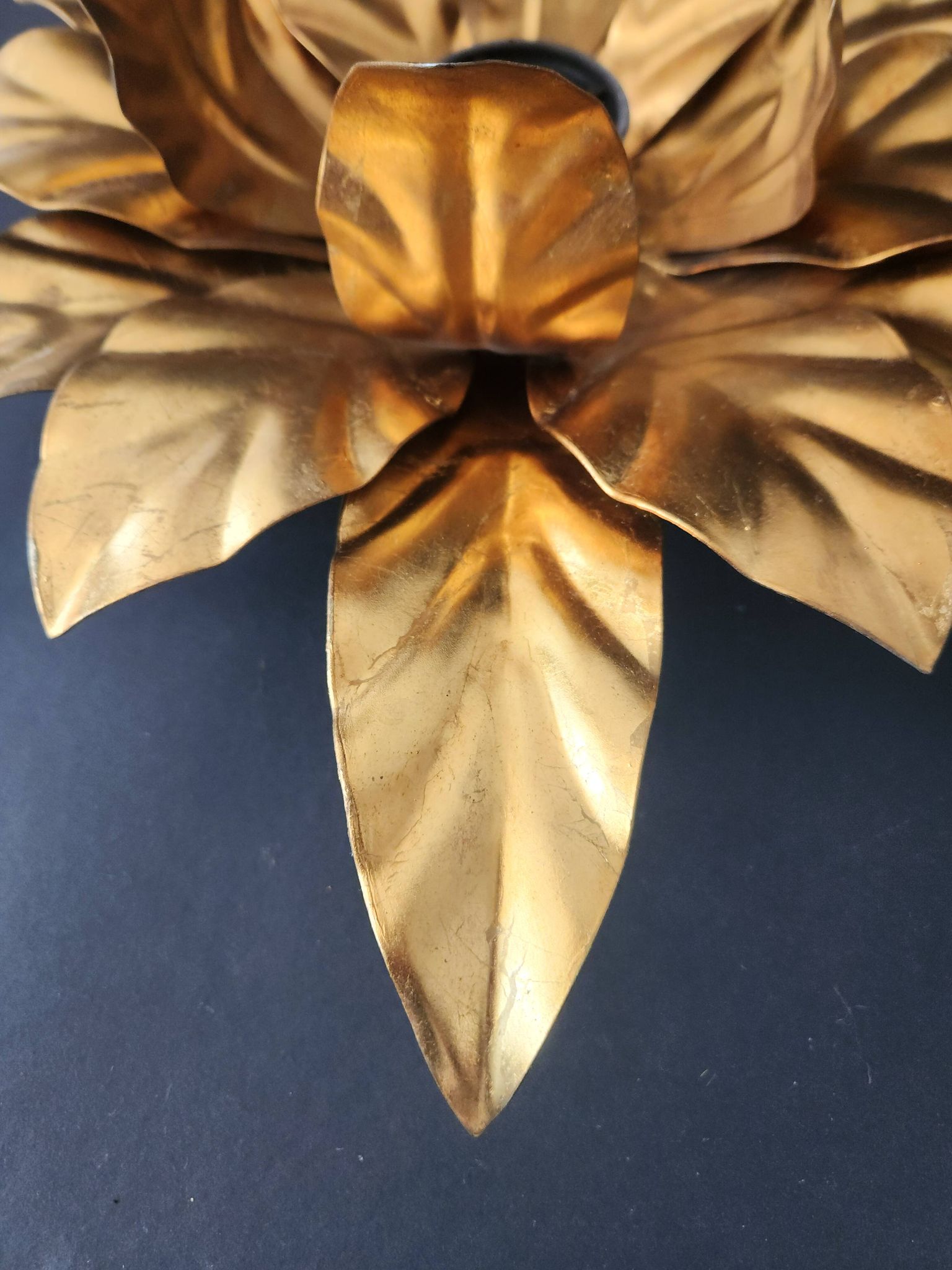 Hollywood Regency Florentine Flower-Shaped Gilt Flush Mount Hans Kögl Italy