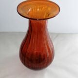 Vase ambré en verre bullé vintage