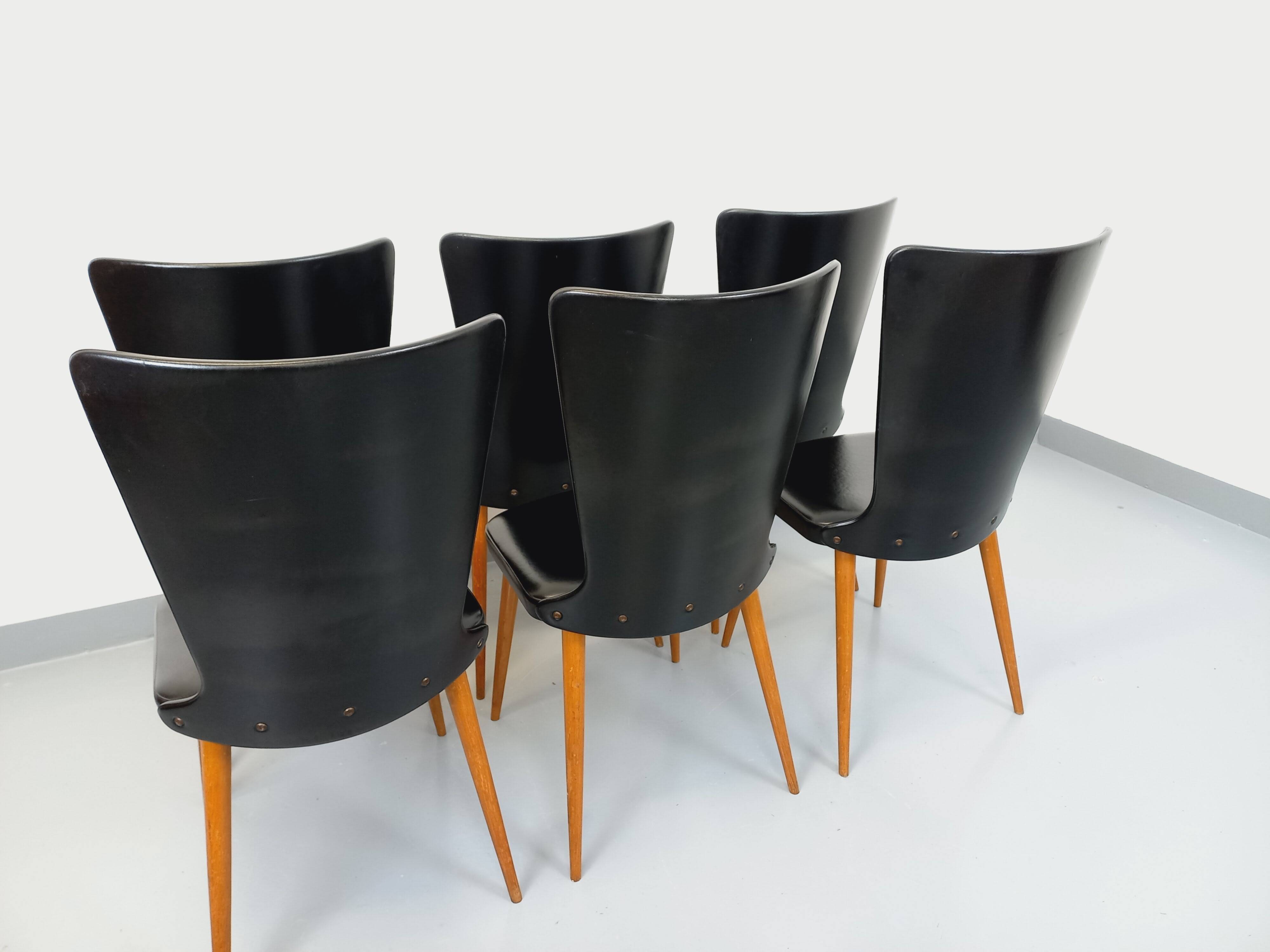 Set of 6 vintage Baumann Essor chairs in beech wood and skai