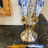 12 Delft earthenware fruit knives on their stand