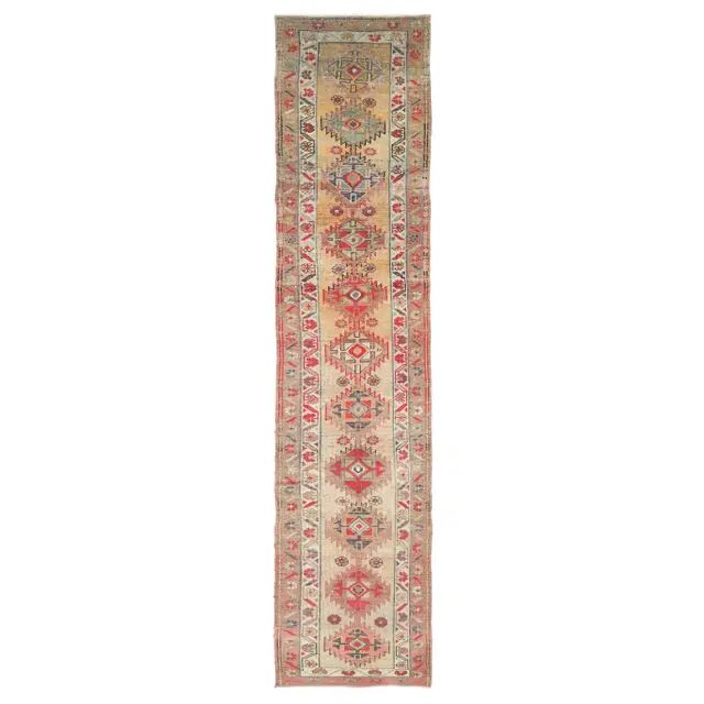 1970s Turkish Hand-Knotted Wool Cotton Pink Runner 81x380