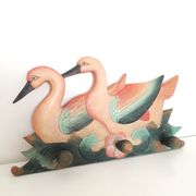 Vintage wall coat rack - Carved wood duck patterns - 1900