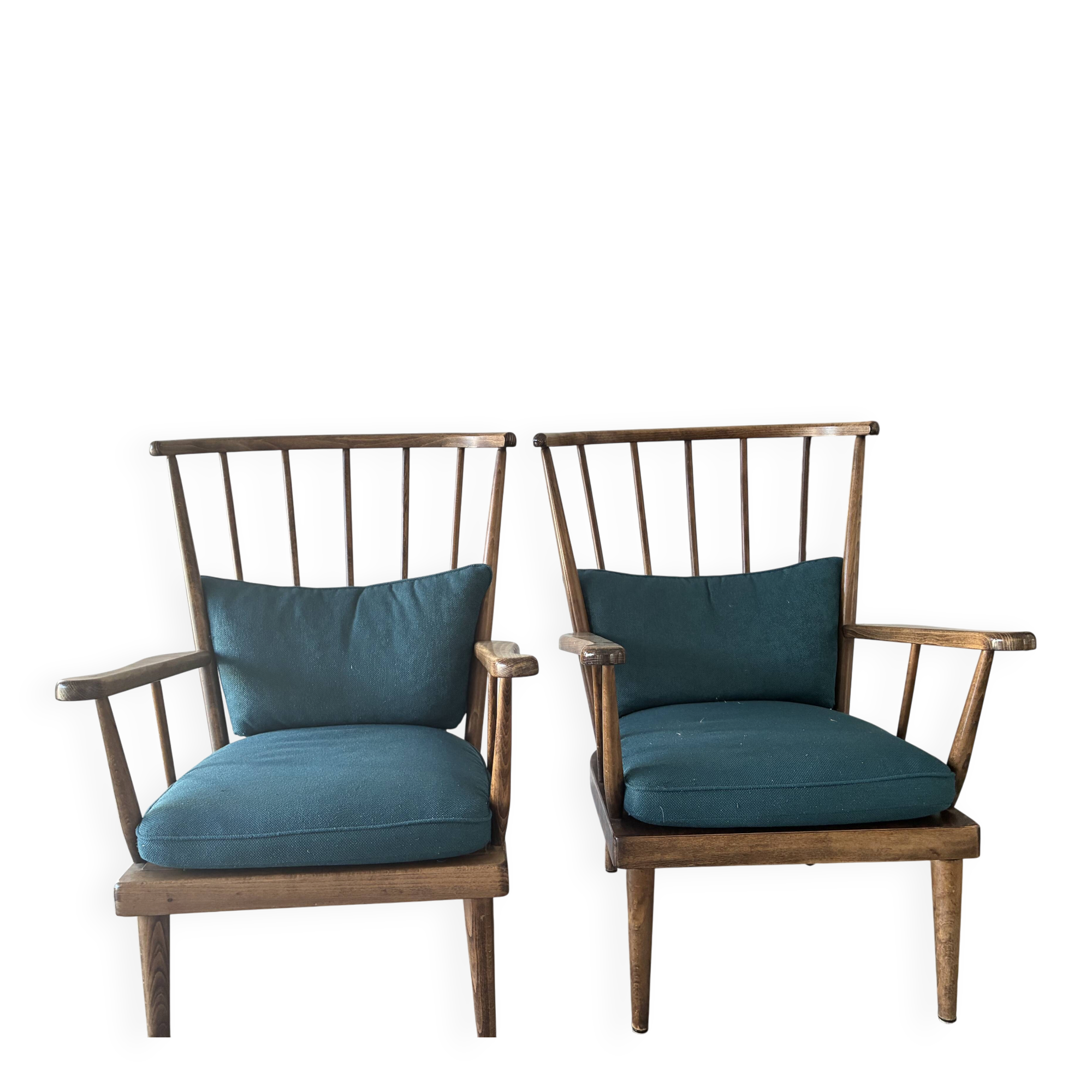 Paire fauteuils Baumann, années 50-60