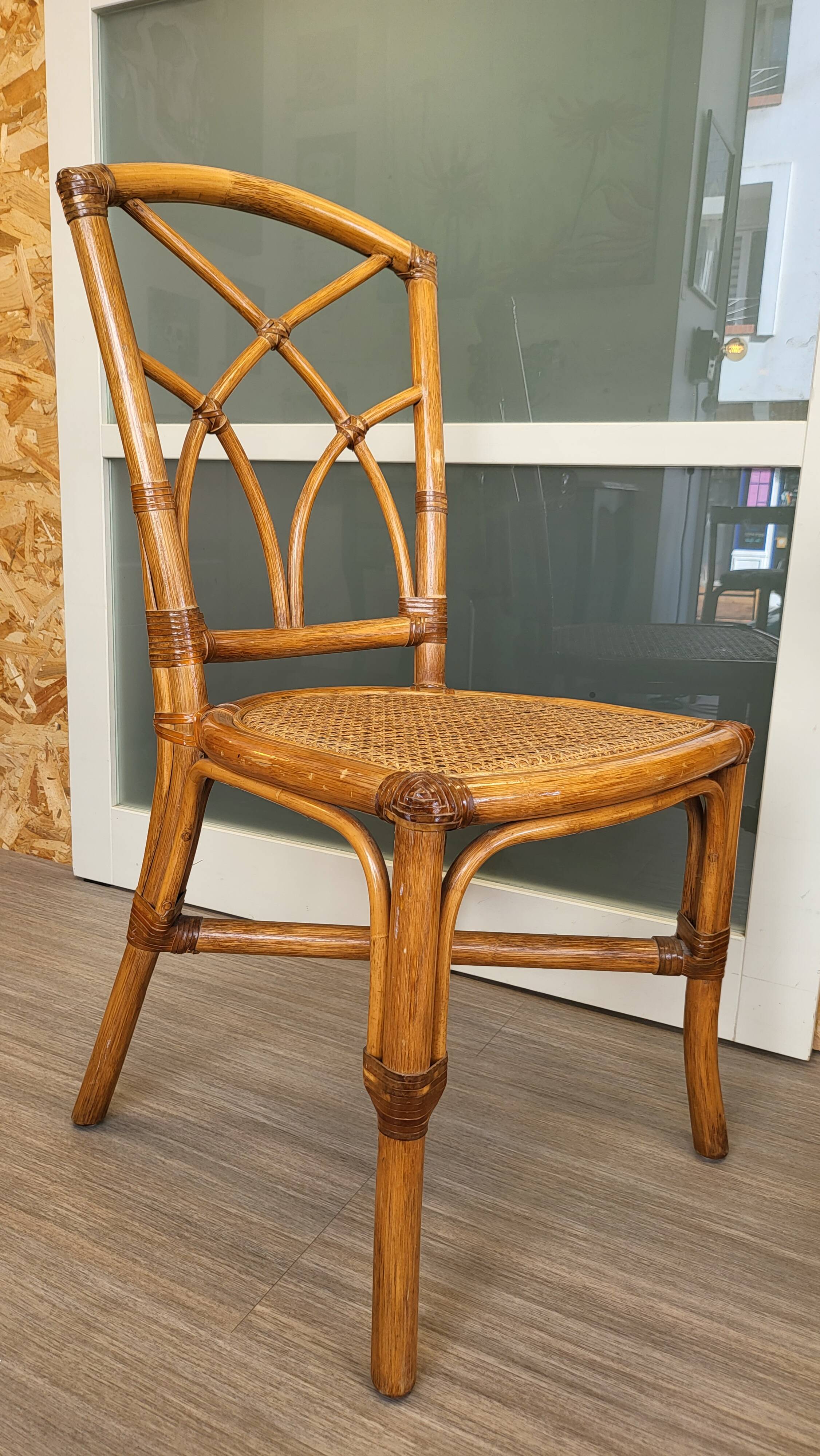 Bamboo and leather chair - 1960s - vintage - mid-century
