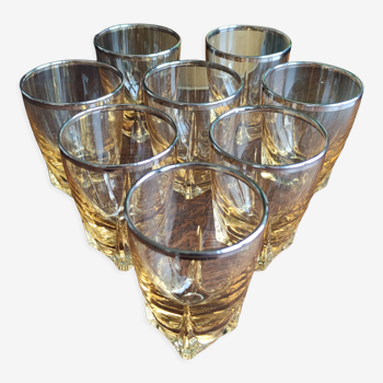 Set of 8 tinted glass shooter glasses with silvering