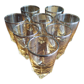 Set of 8 tinted glass shooter glasses with silvering