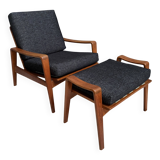 Arne Wahl Iversen Danish Teak chair for Komfort Denmark with Ottoman 1960s