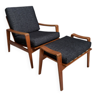 Arne Wahl Iversen Danish Teak chair for Komfort Denmark with Ottoman 1960s