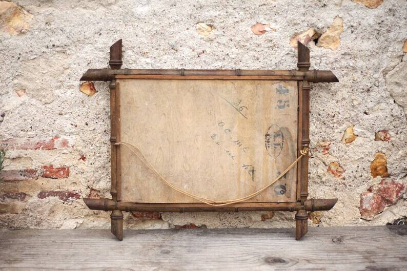 Wooden bamboo imitation mirror, antique mirror, hanging mirror, interior decor, mirror