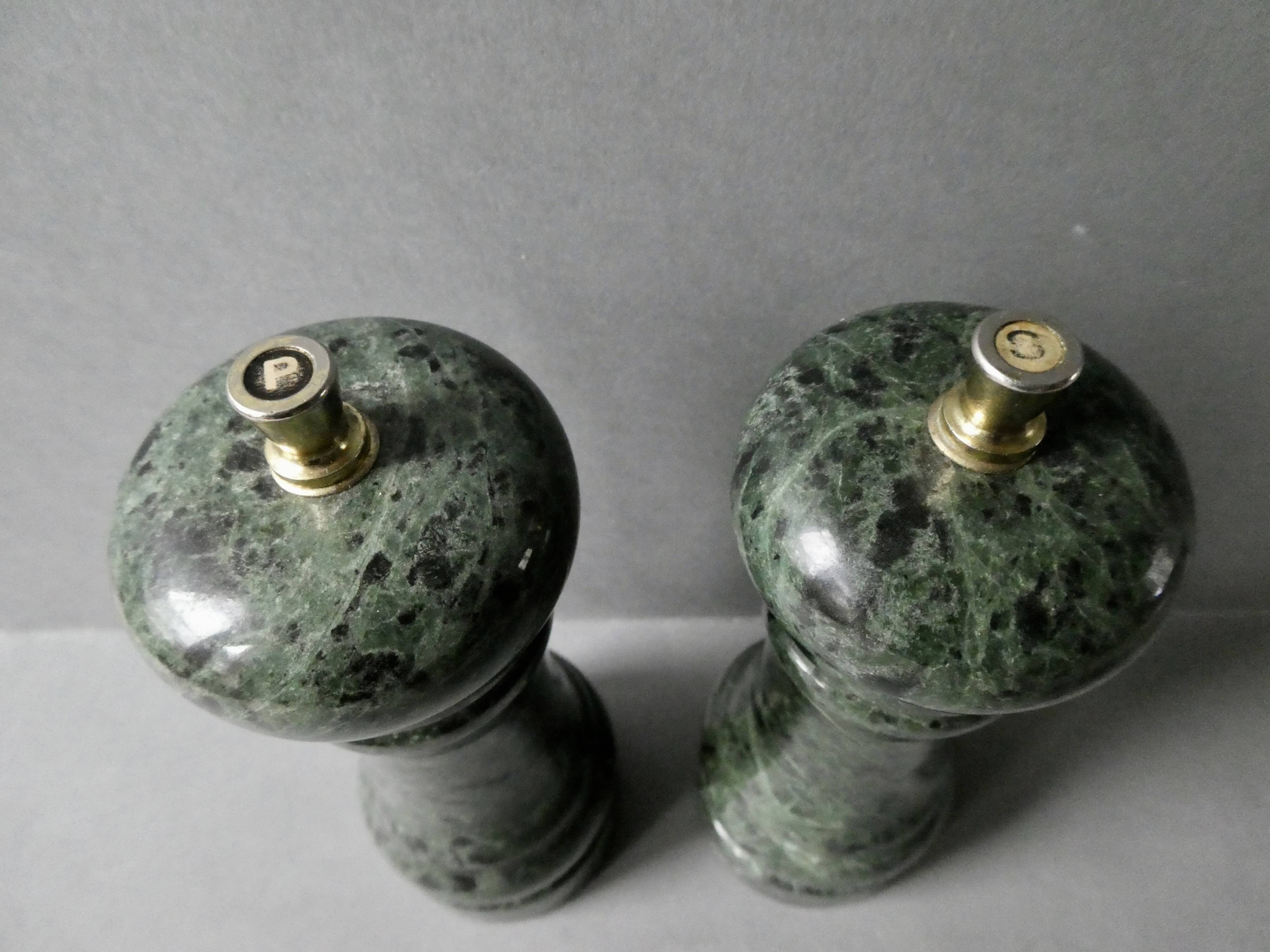 Green marble and pepper shaker set