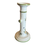 Antique Moustiers Candlestick, White Ceramic, Vintage Painted Decor #C875