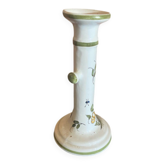 Antique Moustiers Candlestick, White Ceramic, Vintage Painted Decor #C875