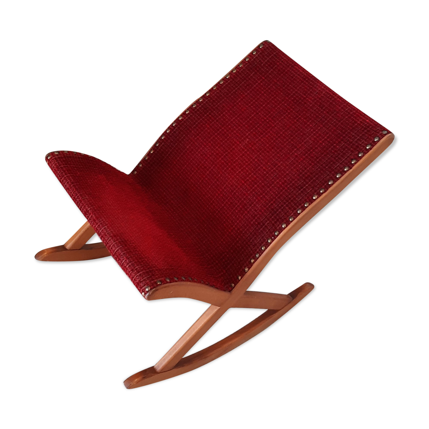 Vintage wood and velvet footrest