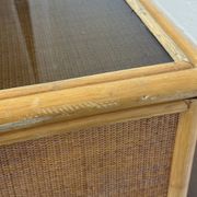 Vintage bamboo and woven rattan desk — glass top