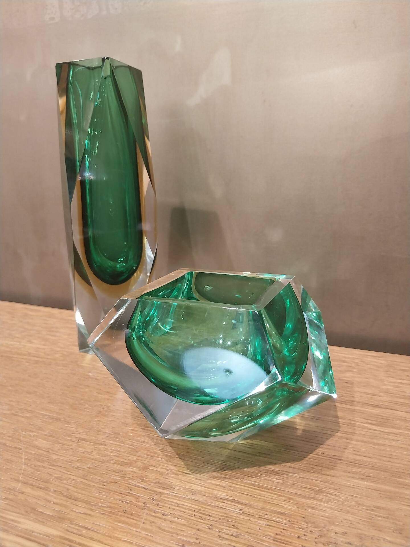 A duo of a vase and ashtray submerged from Murano.
