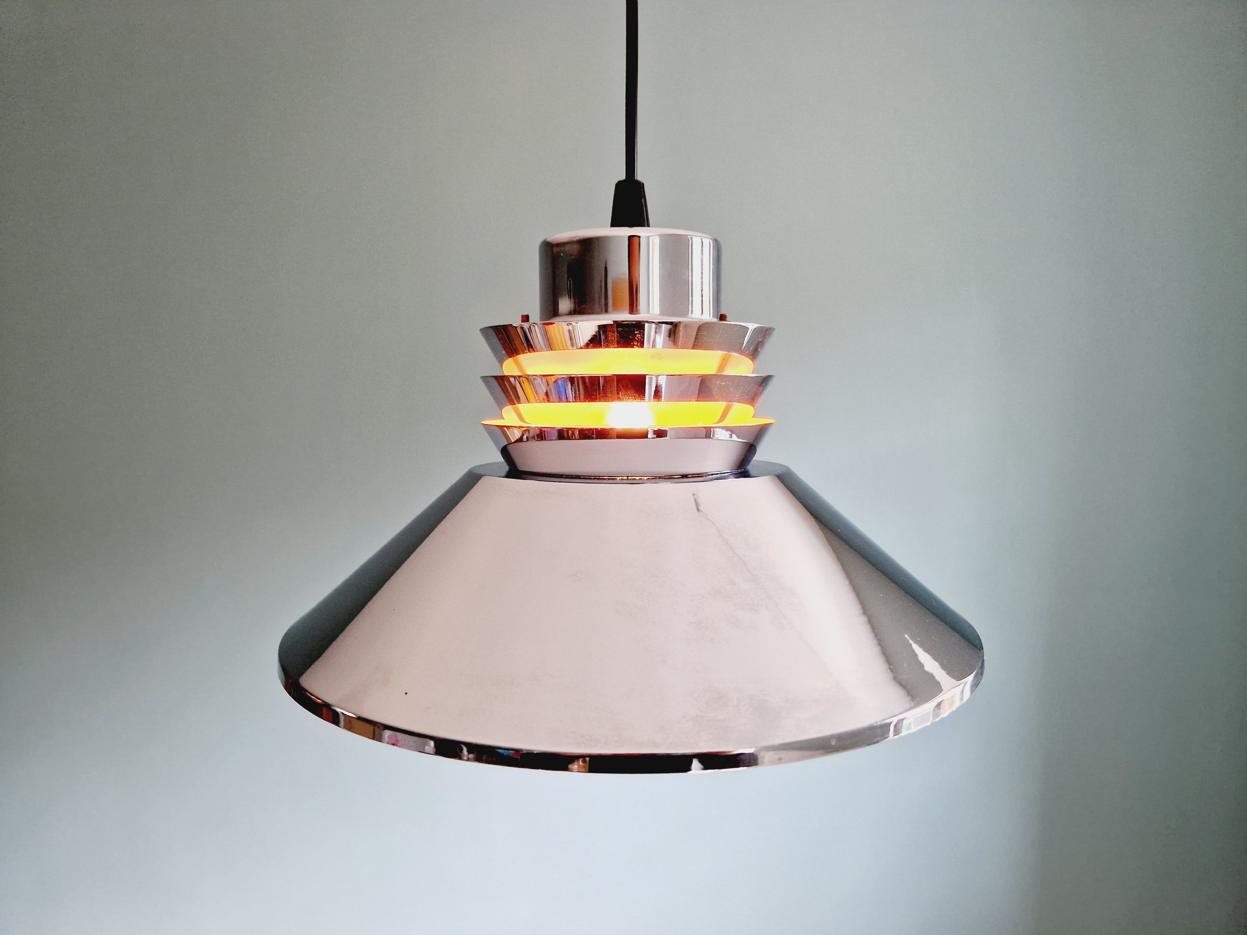 Chromed metal pendant lamp, Scandinavian design, 70s