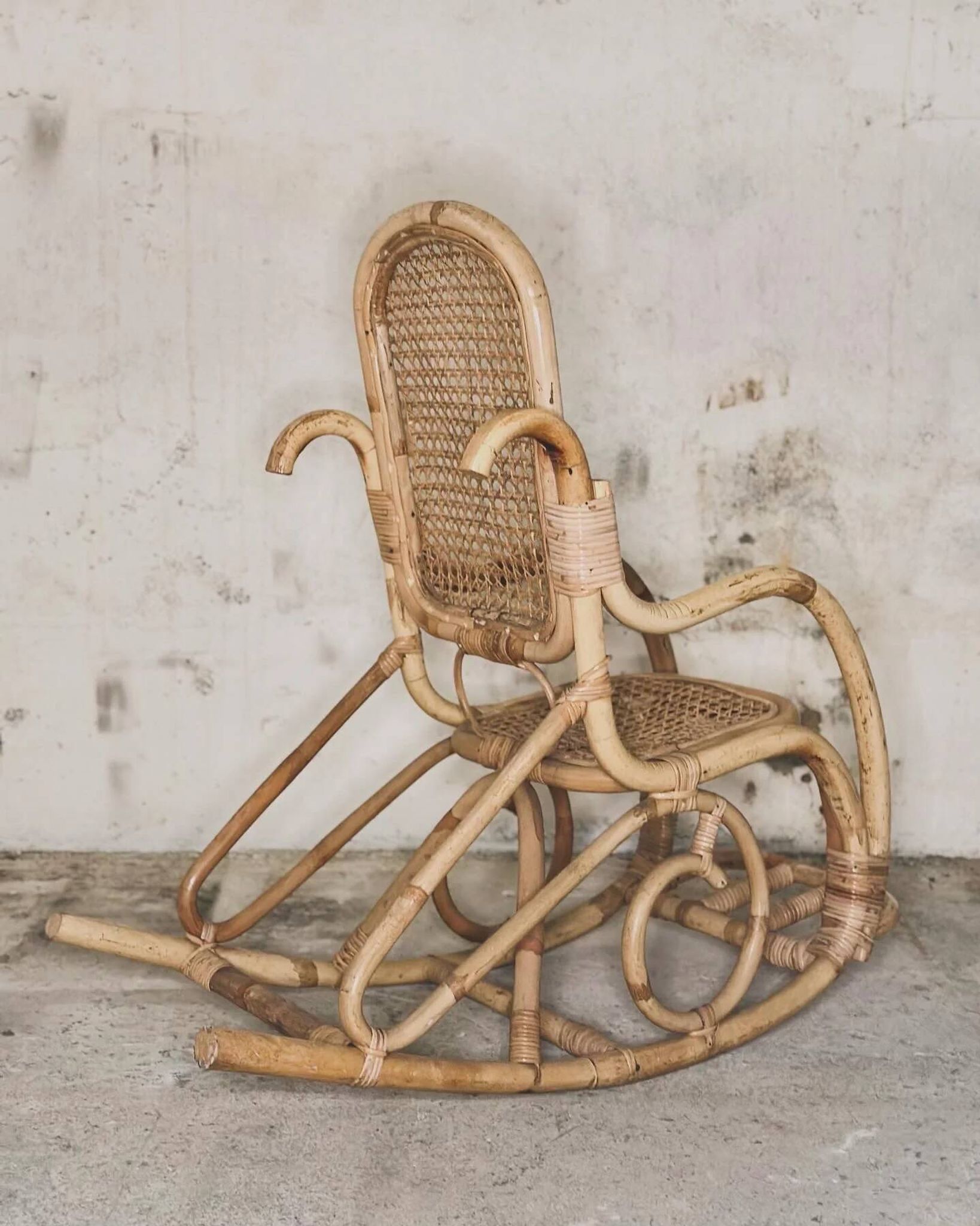 Rattan and cane rocking chair