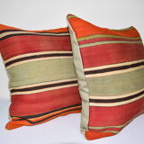 Single, plain Turkish Ak574 striped Kilim cushion cover