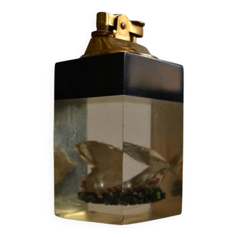 1970 Table lighter with pearl oyster in resin inclusion