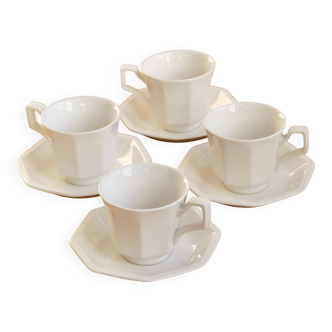 4 vintage cups and saucers by Johnson Brothers in the Pearl pattern.