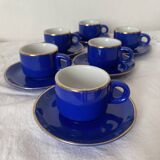 Bistro coffee cups with saucers in cobalt blue porcelain