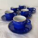 Tasses bistrot café avec soucoupes en porcelaine bleu cobalt