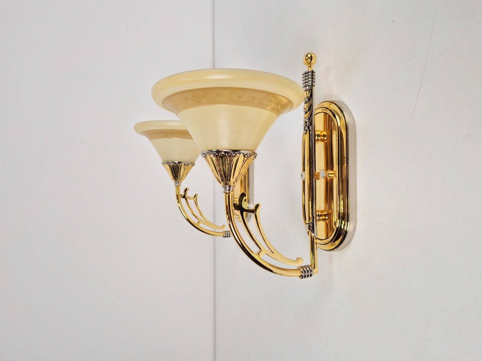 Art Nouveau Regency Brass Wall Lamps by Bejorama Lighting, Spain, 1970s, Set of 2