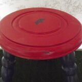 Vintage French Childs Hand Made Wood Stool 3 Legs Painted Blue & Red 4123