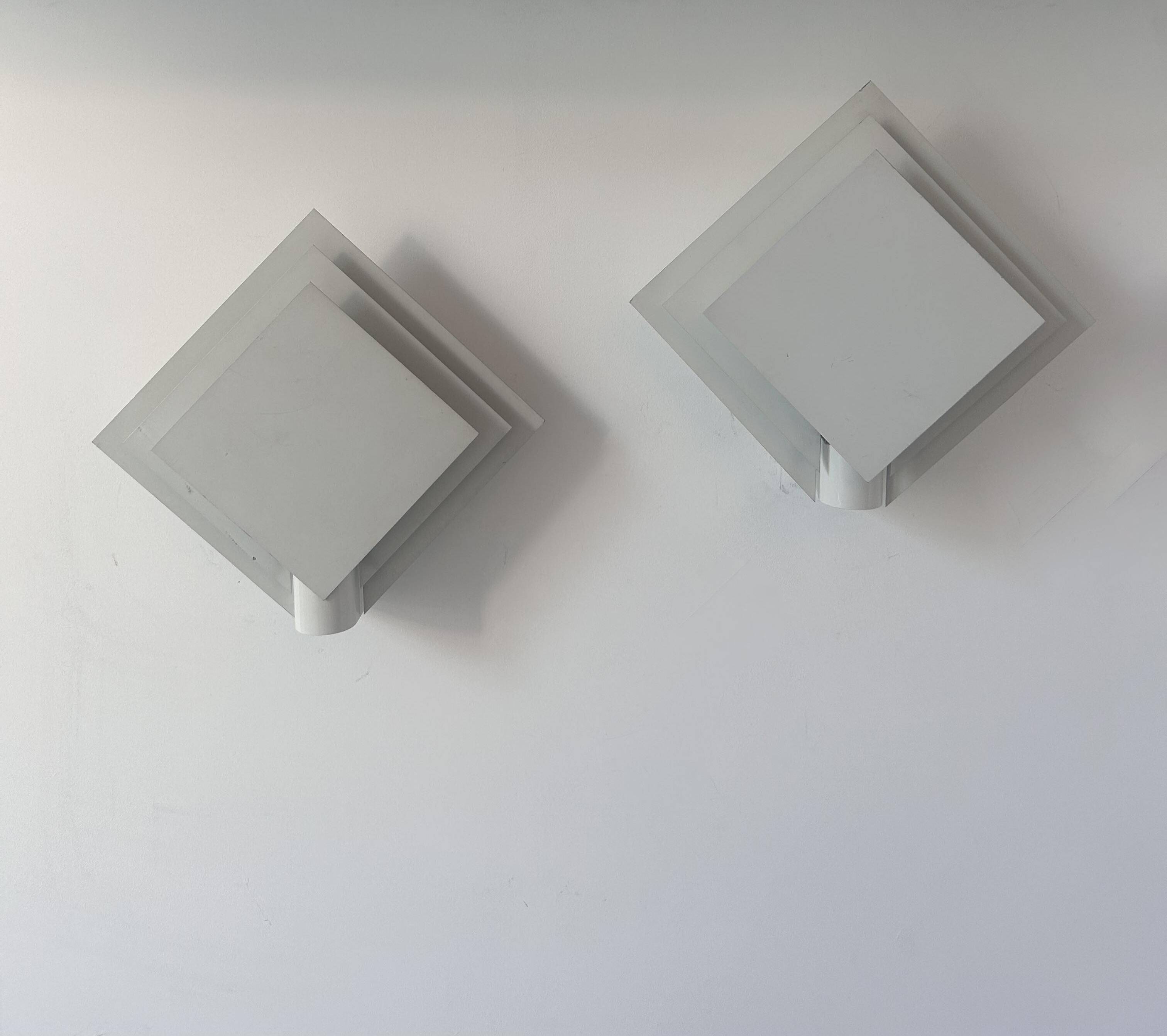 Pair of vintage wall lights, white lacquered metal, Netherlands 1970s