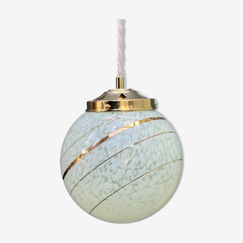 Vintage art deco globe pendant light in mint and gold clichy glass