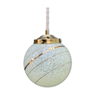 Vintage art deco globe pendant light in mint and gold clichy glass