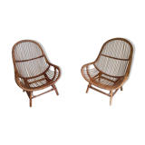 Pair of high-back rattan armchairs