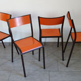 Set of 4 orange school chairs