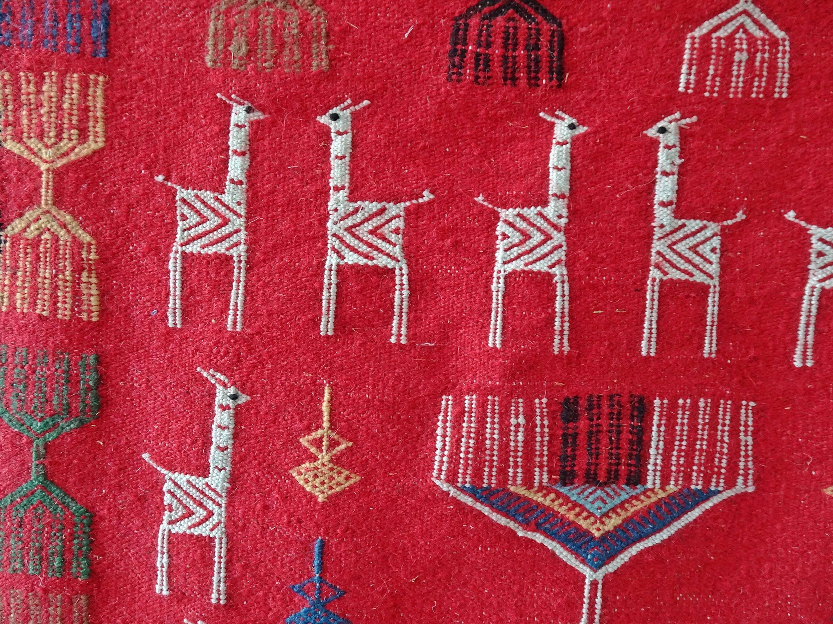 Tapis en laine tissé à la main avec motif d'alpaga de lama 64x102cm