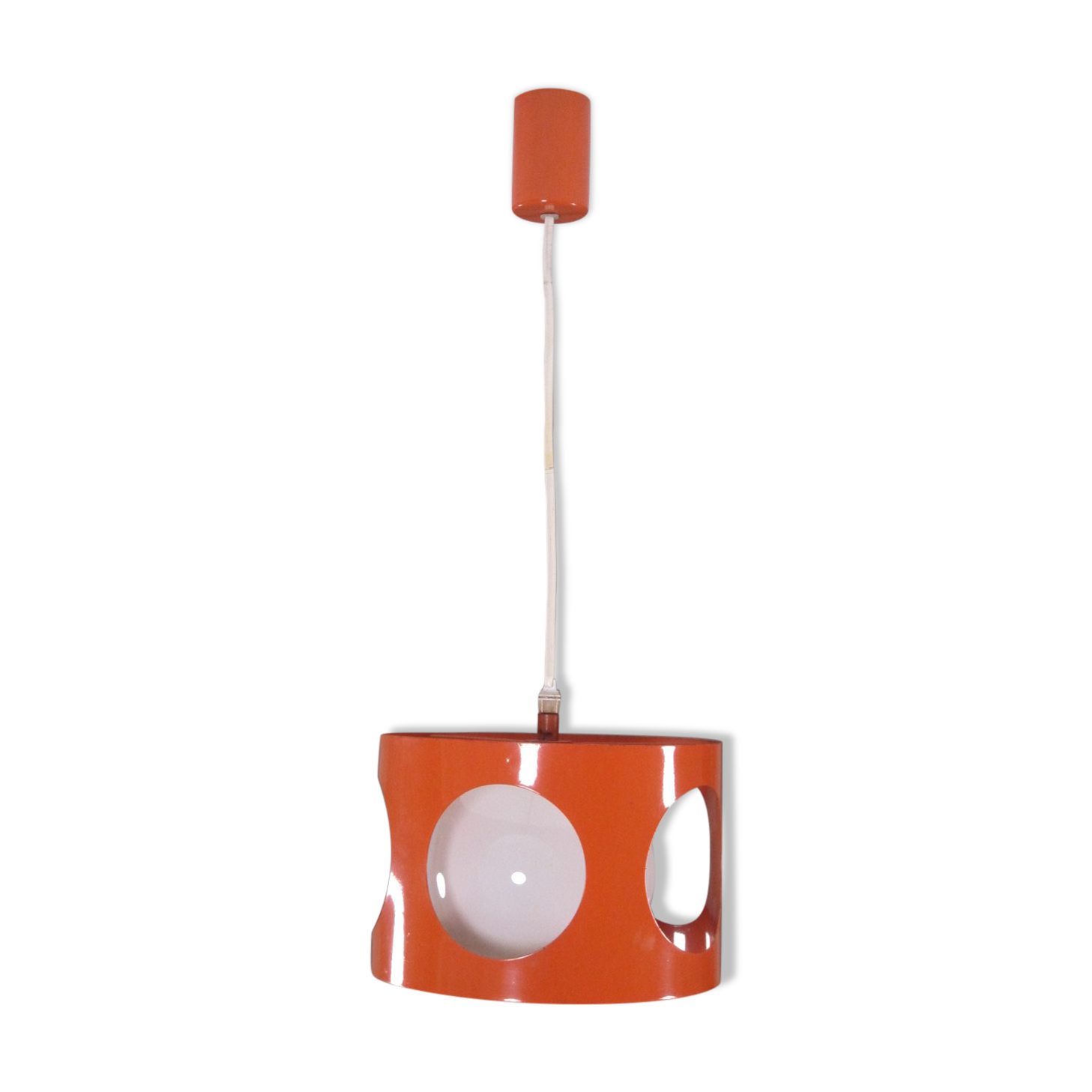 Suspension ball space age seventies in openwork metal orange laca circa 1970