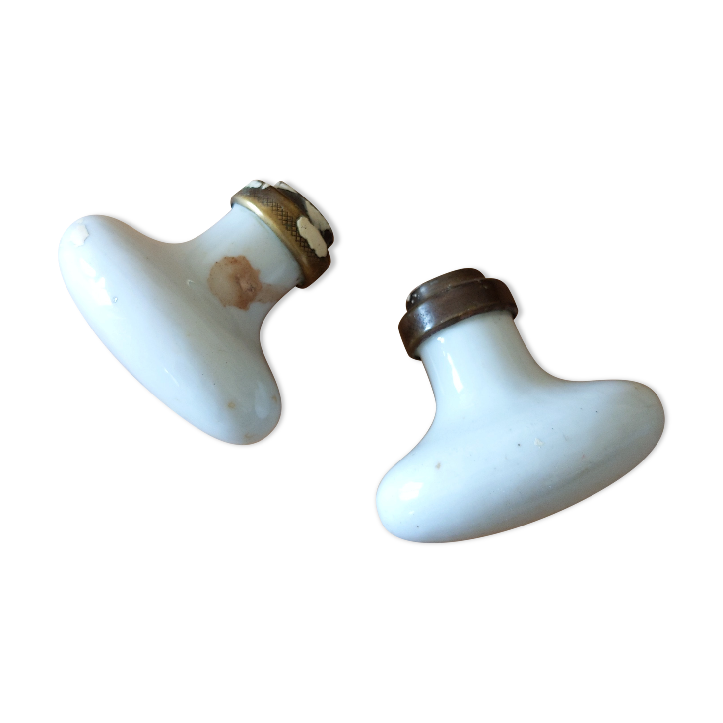 Vintage antique door handle in porcelain and brass