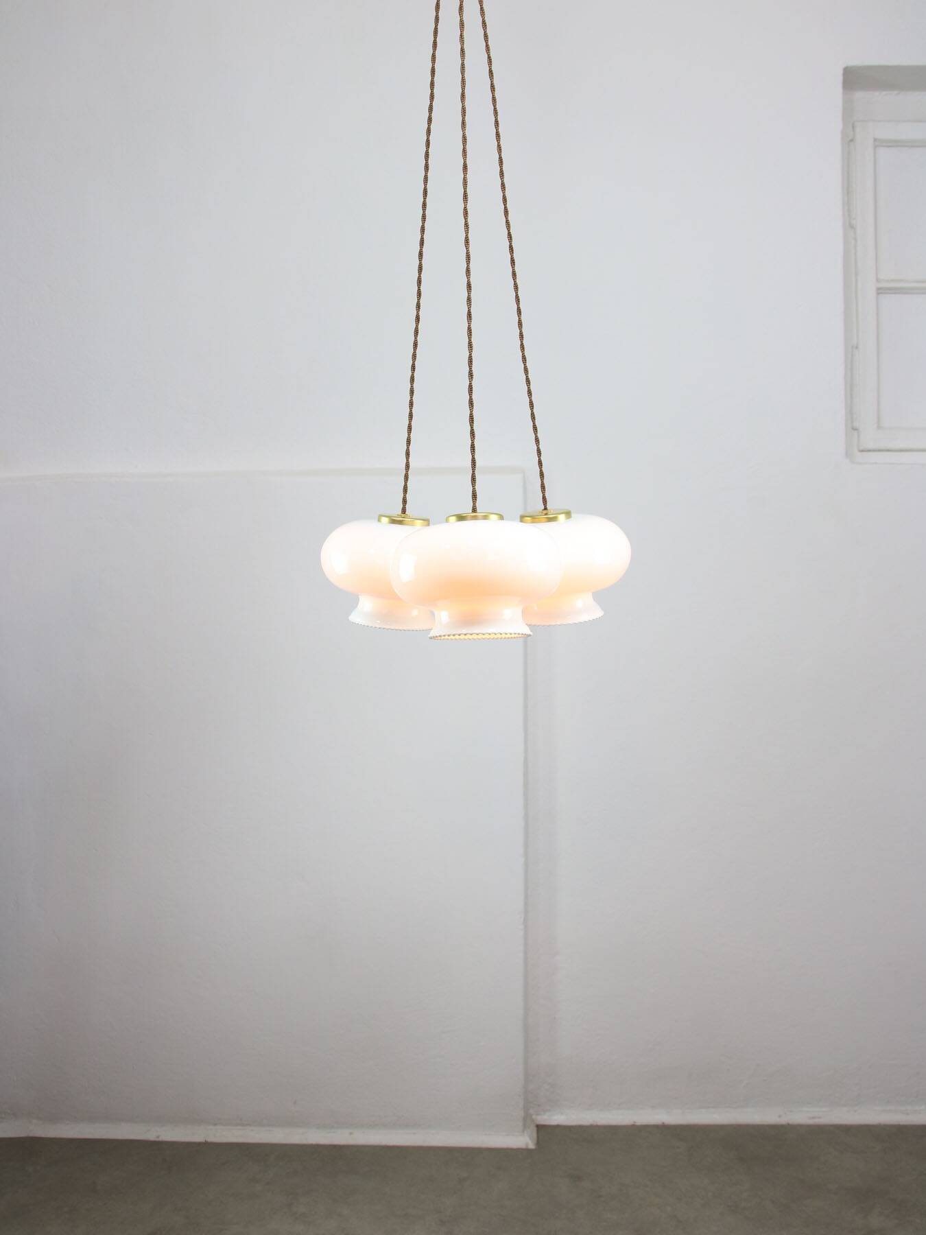 Mid-Century Italian Opaline Glass & Brass Pendant Lamp, set of 3