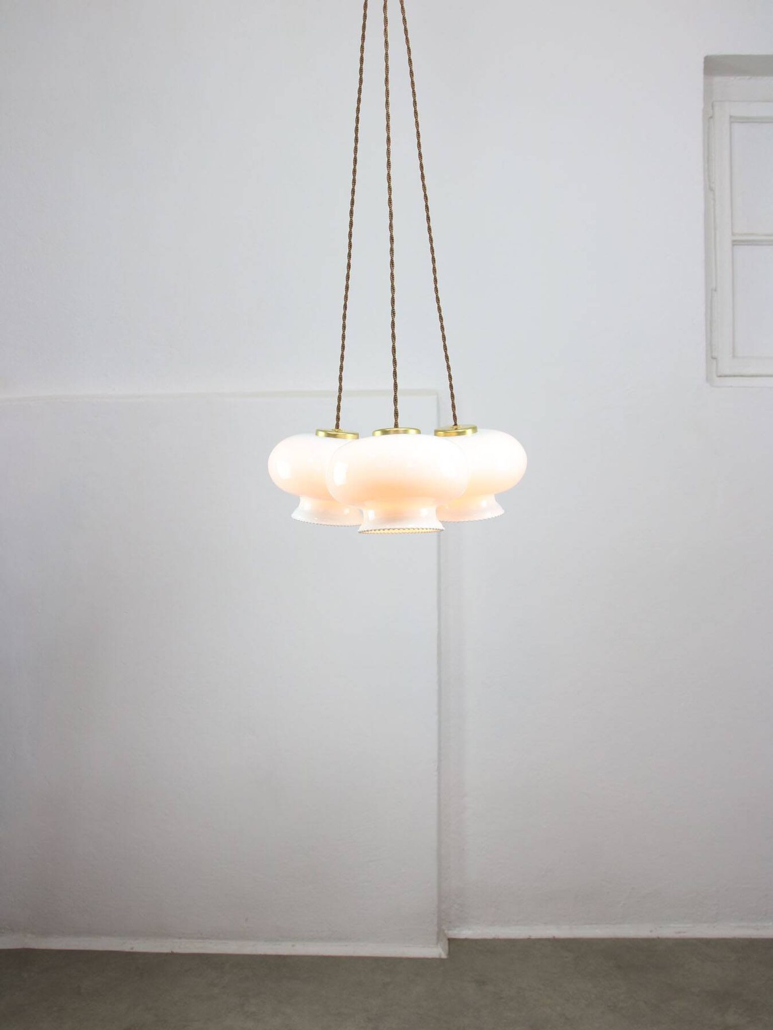 Mid-Century Italian Opaline Glass & Brass Pendant Lamp, set of 3