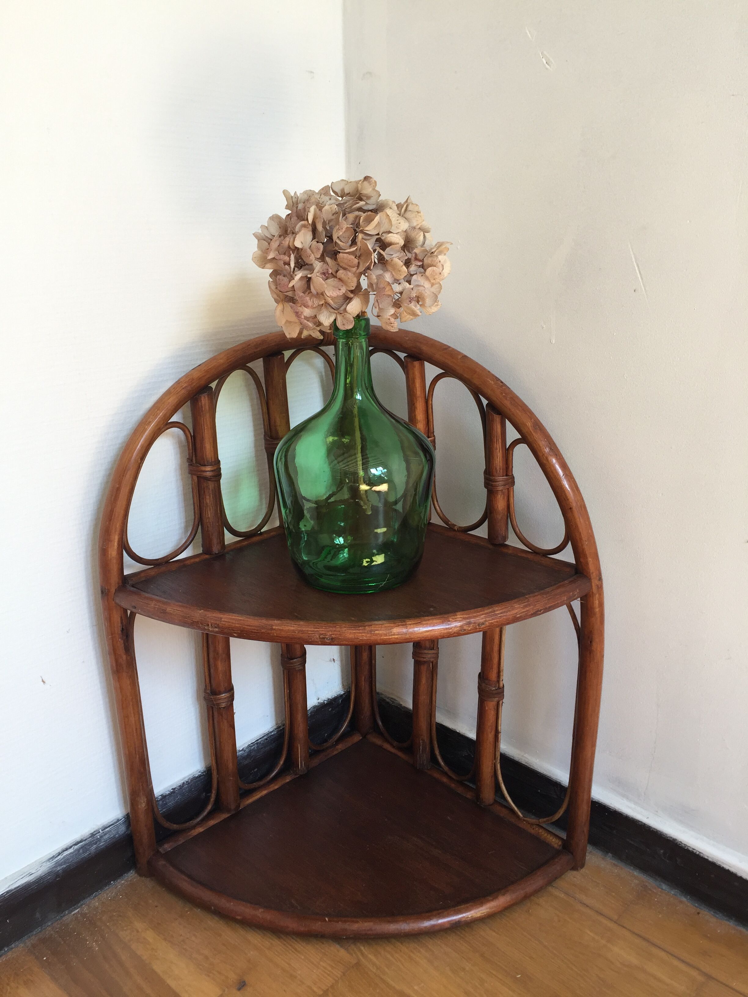 Rattan corner shelf