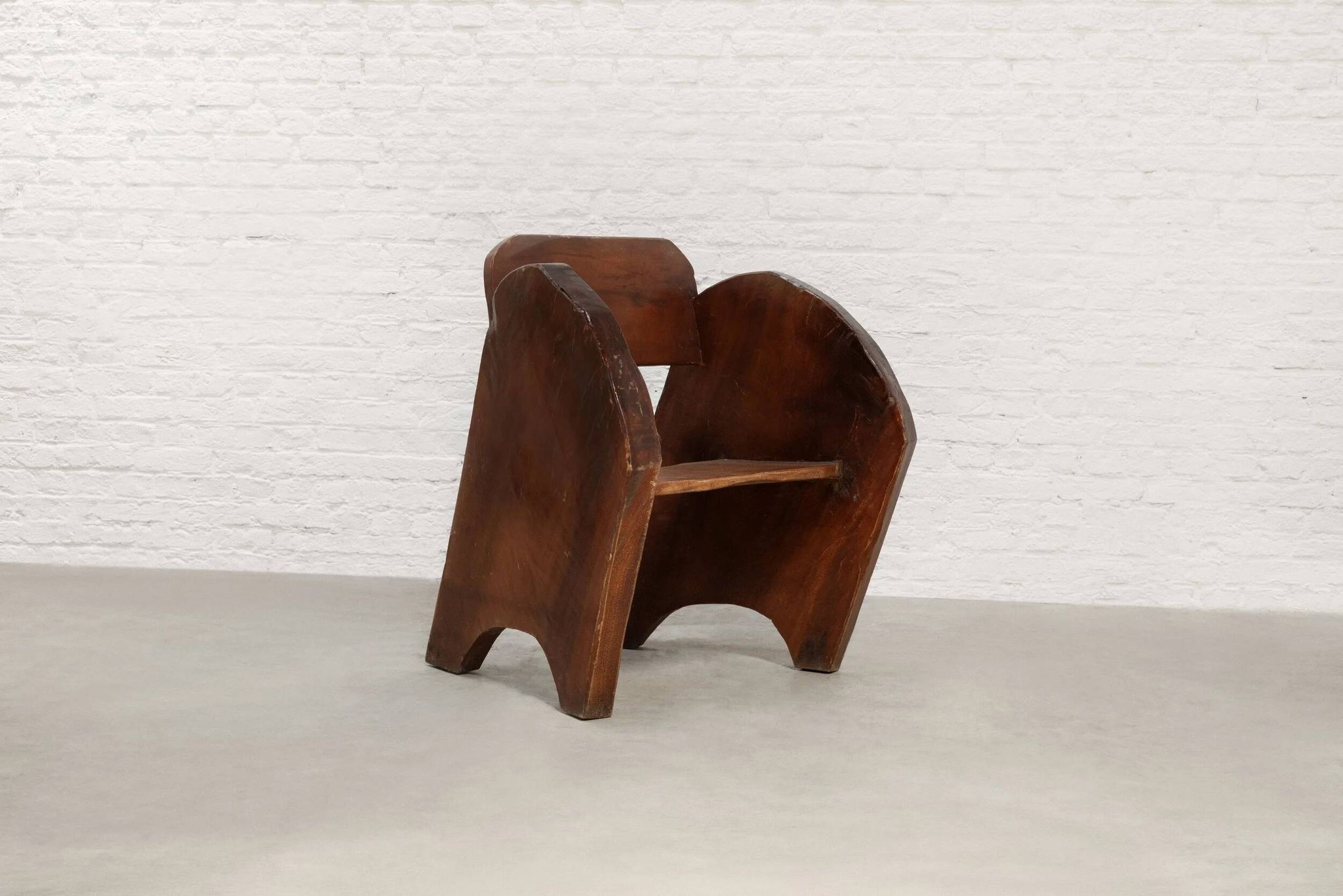 Sculptural anthroposophical wooden armchair, circa 1940s