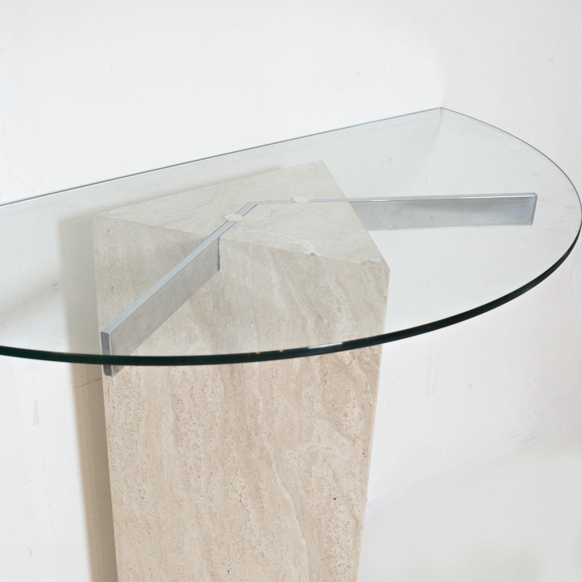 Travertine console and vintage glass